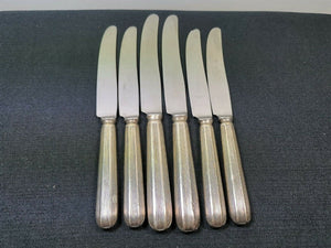 Vintage Silverware Flatware Cutlery Knife Set of 6 Knives Art Deco Silver Handle and Stainless Steel Blades  1920's - 1930's