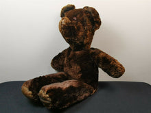 Load image into Gallery viewer, Antique Teddy Bear Real Mink Fur and Leather Hand Made Early 1900&#39;s Original Dark Brown with Brown Leather Eyes Straw Stuffed Animal
