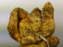 Load image into Gallery viewer, Antique Elephant Teddy Bear Miniature with Glass Eyes Straw Stuffed Animal Golden Brown Early 1900&#39;s Original
