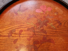 Load image into Gallery viewer, Antique Round Wooden Serving Tray Hand Painted with Bird and Flowers Wood Large Vintage Early 1900&#39;s Original

