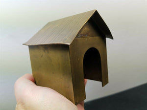 Antique Miniature Doll House Dog House Brass Metal Box with Hinged Top Lid Late 1800's Original