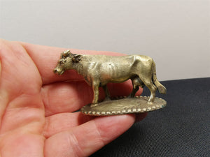 Antique Miniature Cow Figurine Silver Metal Early 1900's