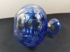 Vintage Bohemian Glass Posy Flower Vase Cobalt Blue and Clear Cut Glass with Flowers