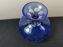 Load image into Gallery viewer, Vintage Bohemian Glass Posy Flower Vase Cobalt Blue and Clear Cut Glass with Flowers
