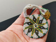 Load image into Gallery viewer, Antique Beaded Sovereign Coin Purse Misers Finger Purse Hand Beaded with Glass Beads Victorian 1800&#39;s White Black Green Yellow Hand Made
