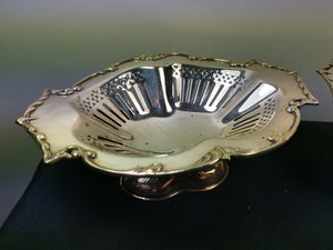 Vintage Footed Pedestal Fruit Compote Bowl Dishes Baskets Set of 2 Silver Plated Silverplated