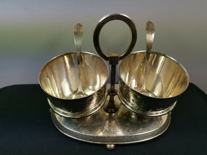 Antique Silver Plated Serving Bowls and Stand with Two Spoons Late 1860's Victorian Original Silverplated Silverplate Hallmarked