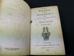 Antique Dr Aikin Select Works of the British Poets Book Volume VI Miniature 1821 Original Georgian Poems Poetry Book Leather Hardback