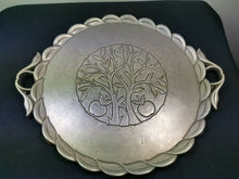 Load image into Gallery viewer, Vintage German Serving Tray with Apple Tree Silver Pewter Metal Hand Made Gilde Handwerk Guild Craft Germany
