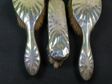 Load image into Gallery viewer, Antique Sterling Silver Vanity Hair Brush Hairbrush and Clothes Brush Set of 3 Brimingham England English Hallmark 1908 with HL LH Monogram
