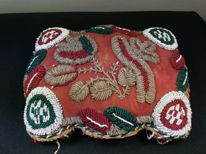 Antique Beaded Pincushion Sweetheart Pin Cushion Large 11 x 8 Hand Made Original Late 1800's - Early 1900's