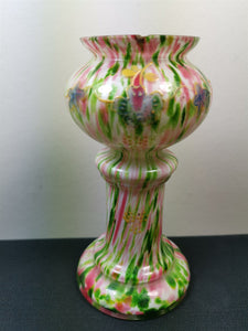 Antique Glass Flower Vase White Green and Pink Late 1800's Original Victorian