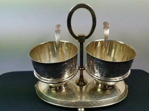 Antique Silver Plated Serving Bowls and Stand with Two Spoons Late 1860's Victorian Original Silverplated Silverplate Hallmarked