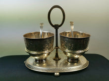 Load image into Gallery viewer, Antique Silver Plated Serving Bowls and Stand with Two Spoons Late 1860&#39;s Victorian Original Silverplated Silverplate Hallmarked
