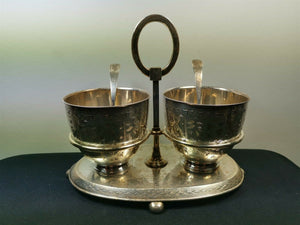 Antique Silver Plated Serving Bowls and Stand with Two Spoons Late 1860's Victorian Original Silverplated Silverplate Hallmarked