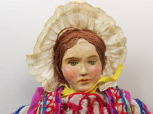 Load image into Gallery viewer, Vintage Doll Paper Mache Cloth Clay Leather Hand Made Original 1930&#39;s - 1940&#39;s Original Antique 13 Inch Girl with Hand Embroidered Clothing
