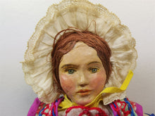 Load image into Gallery viewer, Vintage Doll Paper Mache Cloth Clay Leather Hand Made Original 1930&#39;s - 1940&#39;s Original Antique 13 Inch Girl with Hand Embroidered Clothing
