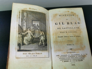 Antique French History of Gil Blas Book Histoire De Gil Blas 1816 Original Georgian Miniature Book by Alain-René Lesage Brown Leather