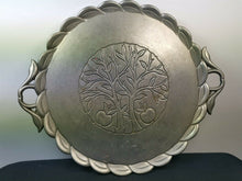 Load image into Gallery viewer, Vintage German Serving Tray with Apple Tree Silver Pewter Metal Hand Made Gilde Handwerk Guild Craft Germany
