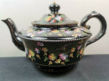 Load image into Gallery viewer, Antique Teapot Tea Pot Red Clay Black with Hand Painted Flowers Geisha 1800&#39;s Jackfield
