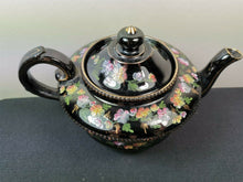 Load image into Gallery viewer, Antique Teapot Tea Pot Red Clay Black with Hand Painted Flowers Geisha 1800&#39;s Jackfield

