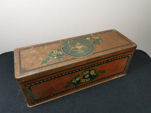 Vintage Tin Metal Box with Bird and Flowers Lithograph 1930's Original Cracker Box