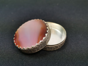 Vintage Scottish Agate and Silver Metal Trinket Jewelry Ring or Pill Box
