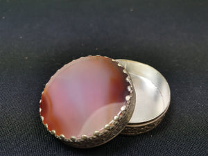 Vintage Scottish Agate and Silver Metal Trinket Jewelry Ring or Pill Box