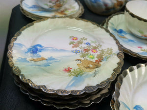 Antique Chinese Porcelain Tea Cups Saucers Plates and Ginger Jar Set Vintage Hand Painted