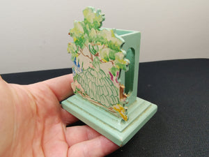 Vintage Crinoline Lady Matchbox Holder Stand Match Box Hand Painted Wood Wooden Hand Made Original 1920's - 1930's