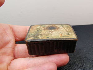 Antique Snuff Box Paper Mache Papier Mache with Illustration on Top 1800's Original