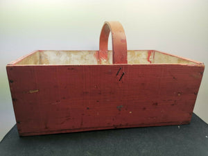 Antique Wood Basket Wooden Hand Painted Raspberry Pink Primitive Late 1800's - Early 1900's Original