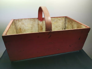 Antique Wood Basket Wooden Hand Painted Raspberry Pink Primitive Late 1800's - Early 1900's Original