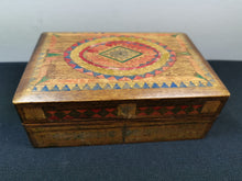 Load image into Gallery viewer, Vintage Art Deco Pen Work Wooden Jewelry or Trinket Box Wood Hand with Hand Painted Ink Drawing 1920&#39;s Original Penwork
