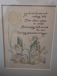 Antique Walter Crane The Long Procession Lithograph Print Illustration Hand Tinted Framed