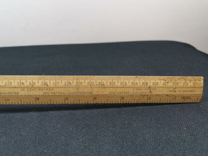 Vintage Wood Ruler Foot Inches Centimetres Millimetres Wooden Rule Made in Measuring Tool Drawing Drafting