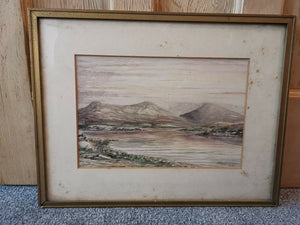 Vintage Watercolor Painting of Scottish Landscape Scotland Loch Highlands Original Art Signed MacPherson in Frame Framed Watercolour 1935