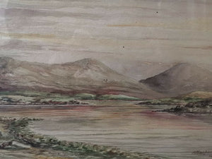 Vintage Watercolor Painting of Scottish Landscape Scotland Loch Highlands Original Art Signed MacPherson in Frame Framed Watercolour 1935