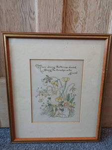 Antique Walter Crane Buttercups and Cowslips Lithograph Print Illustration Hand Tinted Framed