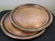 Load image into Gallery viewer, Antique Copper Metal Serving Trays Platters Set of 2 Victorian 1800&#39;s Round
