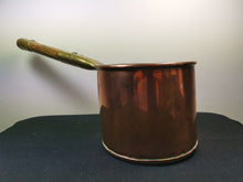 Load image into Gallery viewer, Antique Copper Sauce Pan Cooking Pot with Wood and Brass Handle Victorian 1800&#39;s Primitive Saucepan
