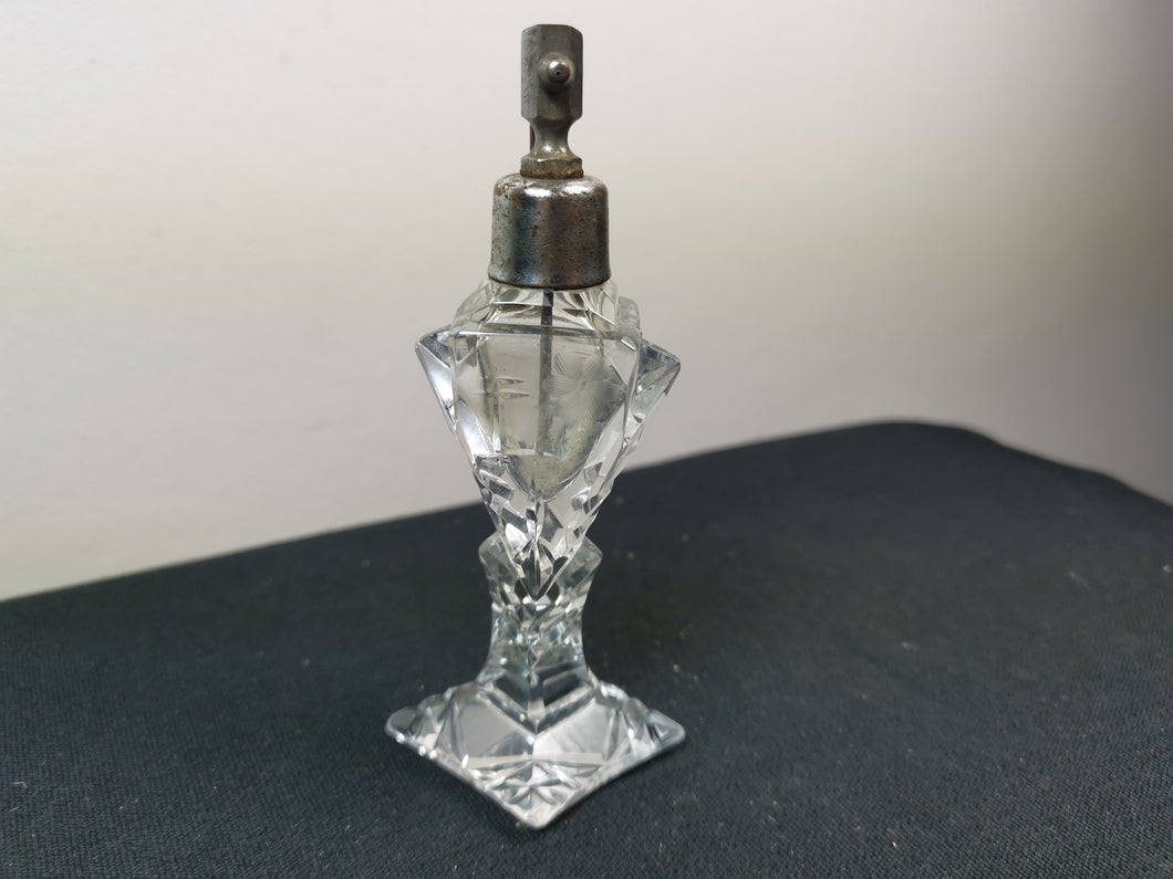Antique Perfume Atomizer Bottle Spray Clear Cut Crystal Glass Atomiser Late 1800's - Early 1900's with Etched Flower