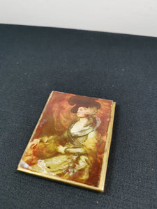 Vintage Make Up Powder Compact Victorian Lady Portrait on Glass and Brass Metal 1940's
