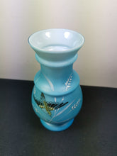 Load image into Gallery viewer, Antique Blue and White Glass Bird Flower Vase Late 1800&#39;s - Early 1900&#39;s Original Victorian Edwardian Hand Painted
