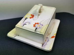 Vintage Butter or Cheese Dish Art Deco Ceramic Pottery 1920's - 1930's Original White with Painted Flowers