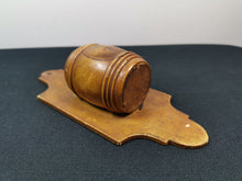 Load image into Gallery viewer, Antique Mauchlineware Match Holder and Striker Treen Wood Barrel Wooden Wall Hanging London England Mauchline Ware
