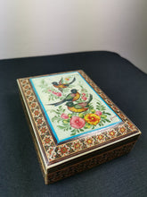Load image into Gallery viewer, Vintage Jewelry or Trinket Box Wood with Hand Painted Birds and Flowers on Top Wooden
