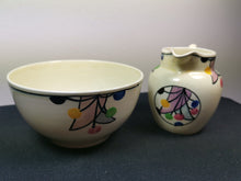 Load image into Gallery viewer, Vintage Art Deco Bowl and Milk Jug Pitcher Set Hand Painted 1920&#39;s Original Ceramic Pottery
