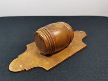 Load image into Gallery viewer, Antique Mauchlineware Match Holder and Striker Treen Wood Barrel Wooden Wall Hanging London England Mauchline Ware
