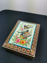 Load image into Gallery viewer, Vintage Jewelry or Trinket Box Wood with Hand Painted Birds and Flowers on Top Wooden
